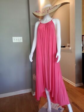 Pink Flowy Spaghetti-Strap Maxi  Dress